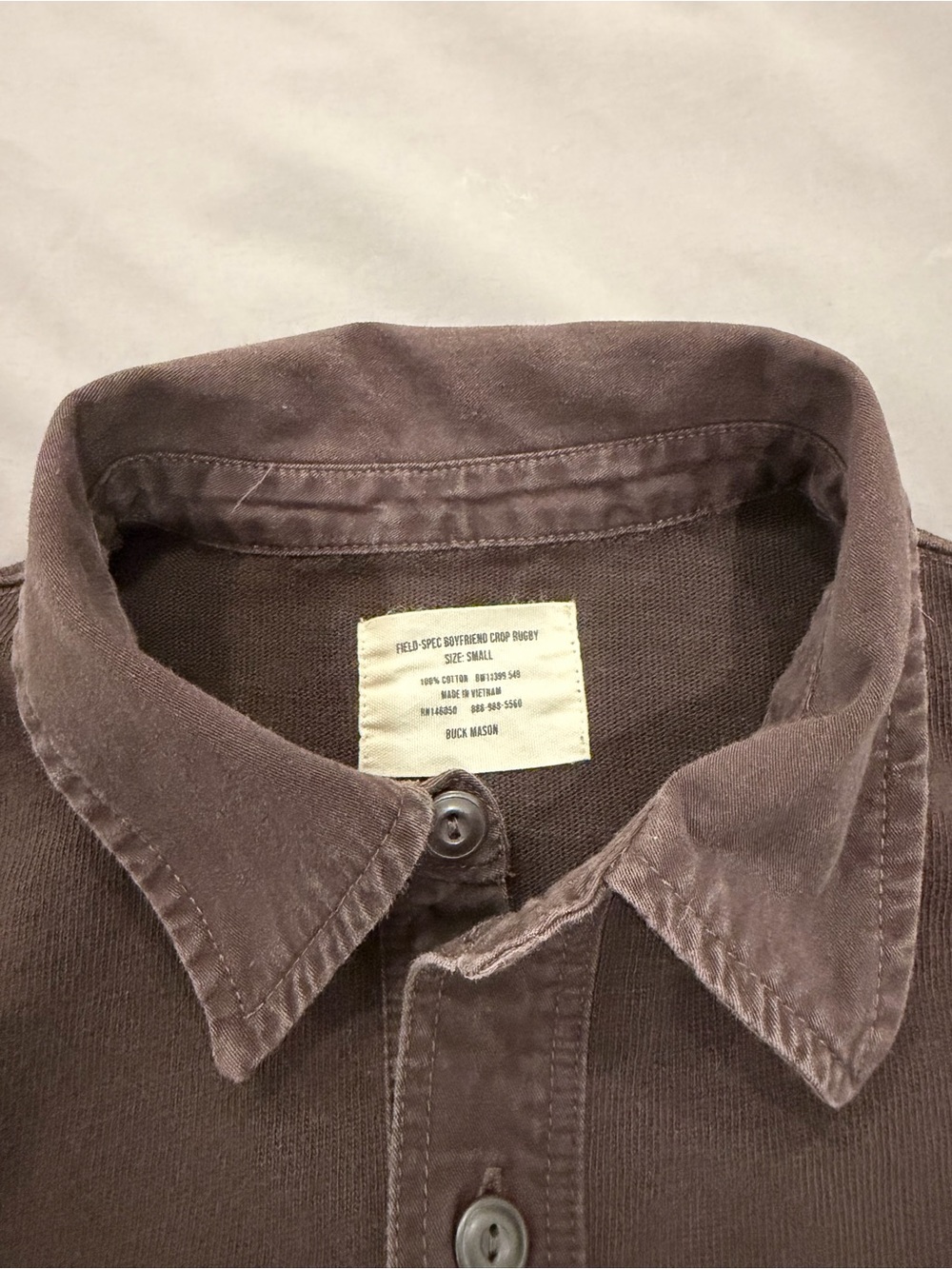 Buck Mason Women’s Field Spec Crop Rugby Polo Brown Small S